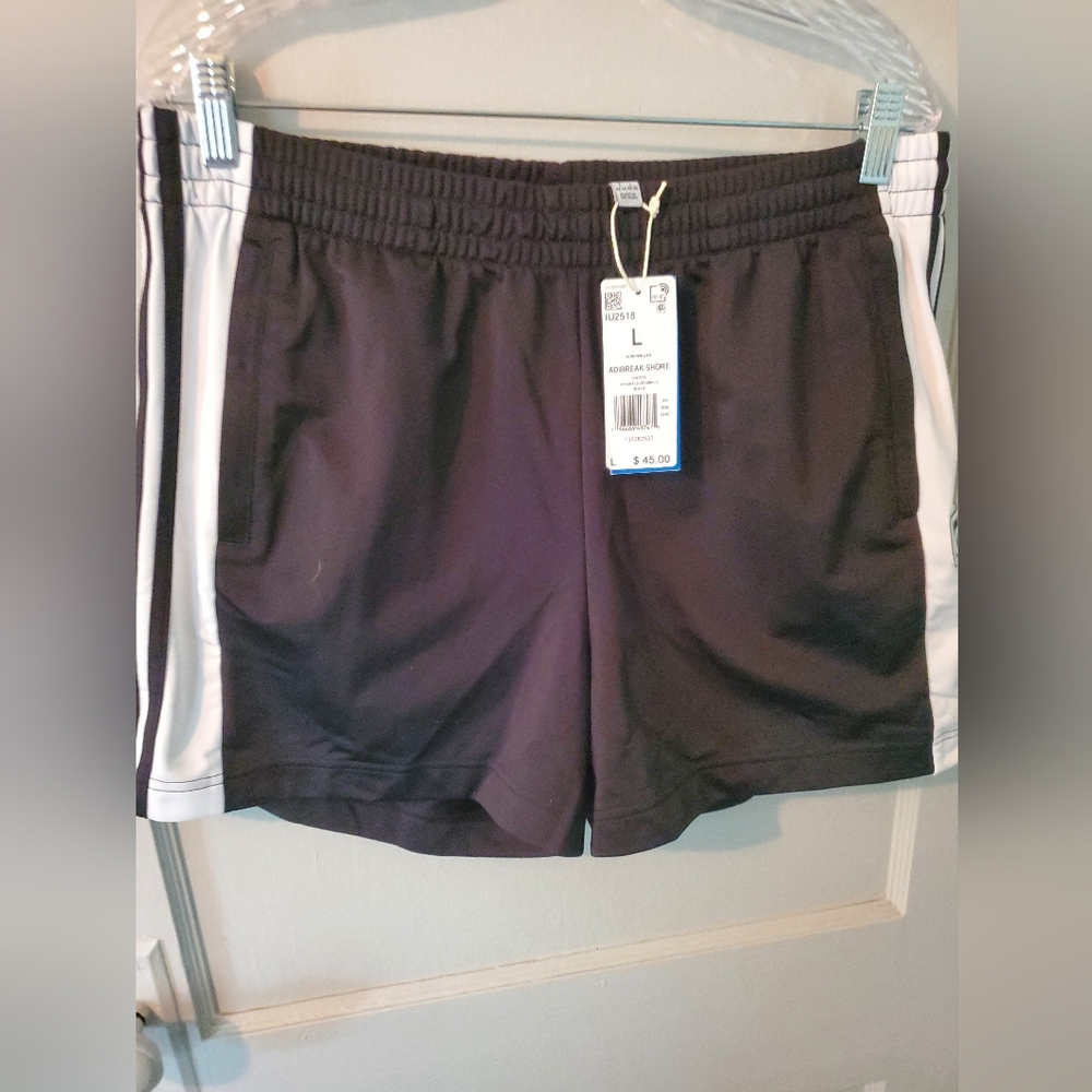 Adidas Black Athletic Shorts with White Side Panels. Large Womens NWT. Adibreak